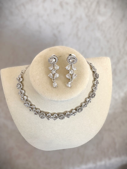 American Diamond Necklace Set - Silver