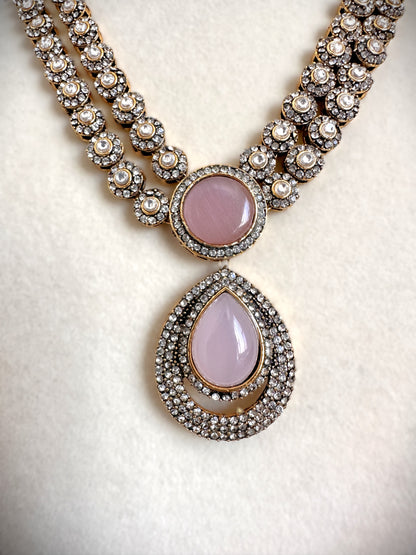 Pendant Long Necklace Set-Pink