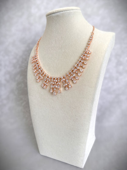 American Diamond Waterdrop Necklace Set- Rose Gold