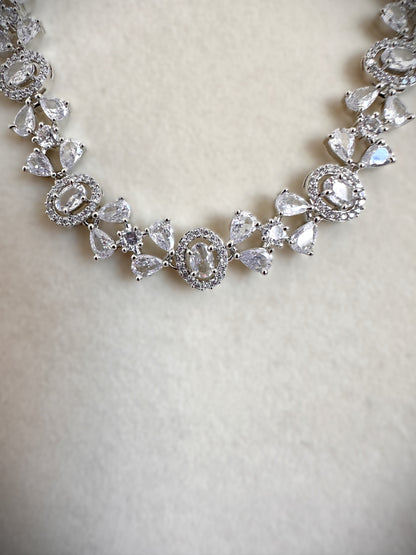 American Diamond Necklace Set - Silver