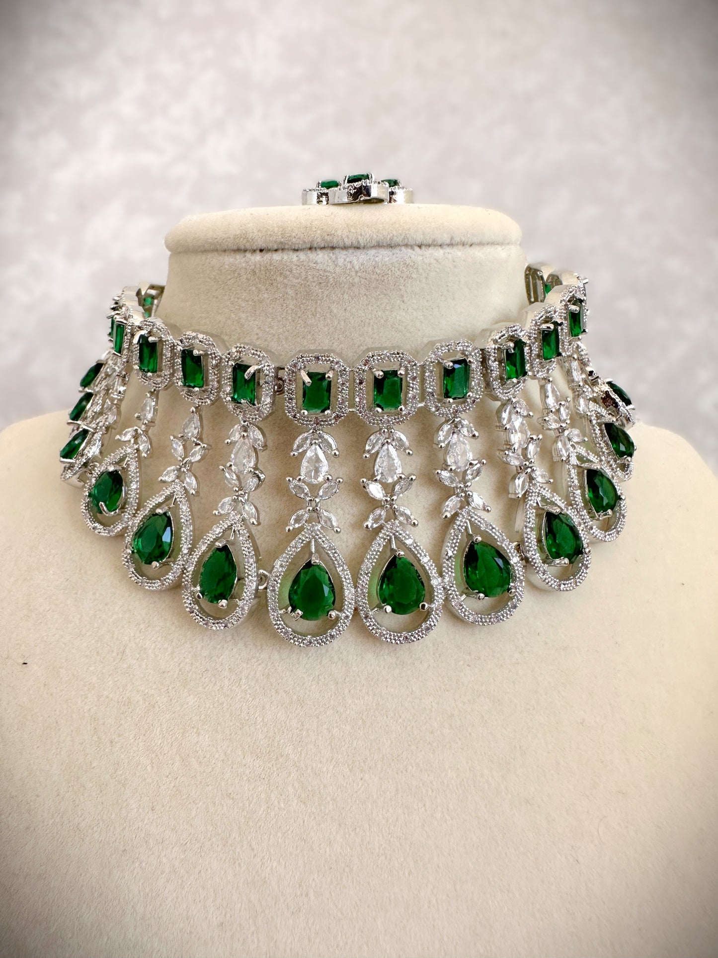 American Diamond Bridal Set -  Emerald Green