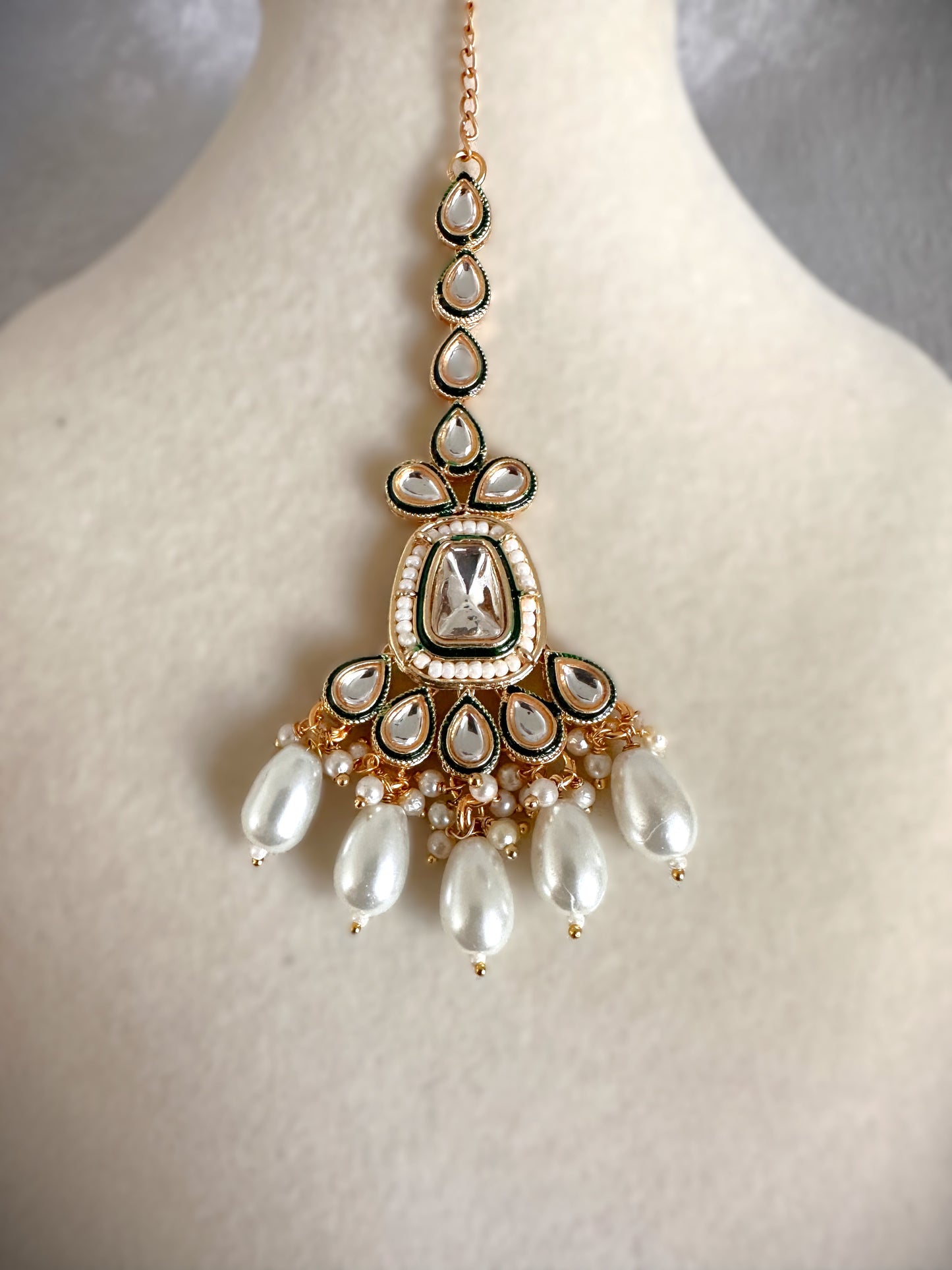 Kundan Polki Necklace Set- Golden White