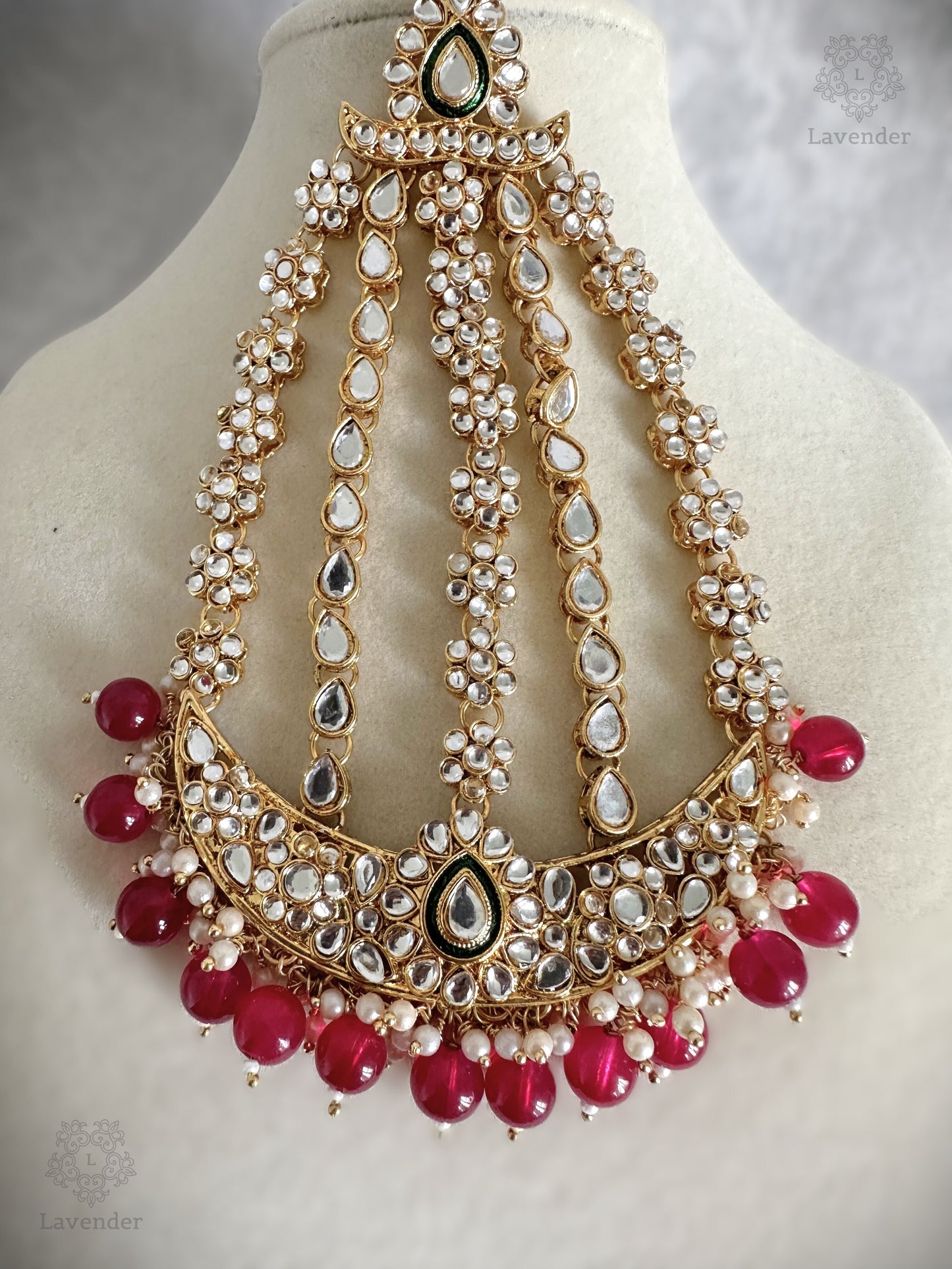 Kundan Bridal Complete Set - Red & Green