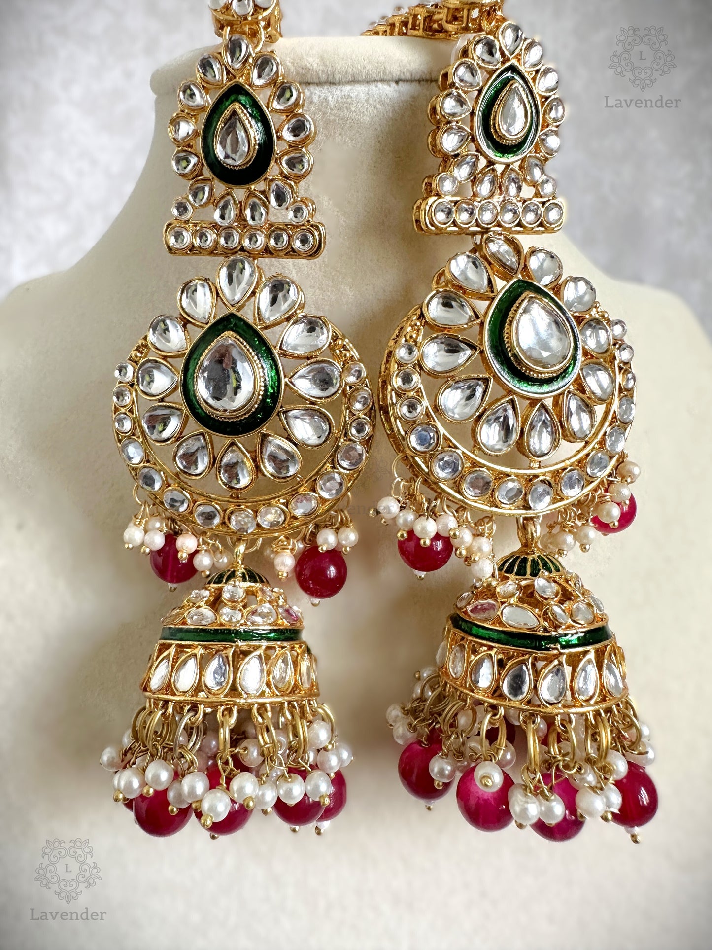 Kundan Bridal Complete Set - Red & Green